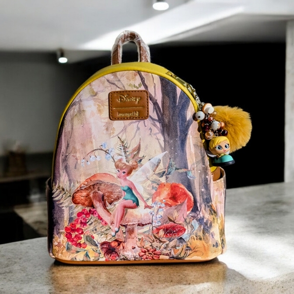 Loungefly Disney Tinker Bell Mushroom Forest Scene Mini Backpack & CHARM!🧚♂️🧚 - Picture 2 of 14